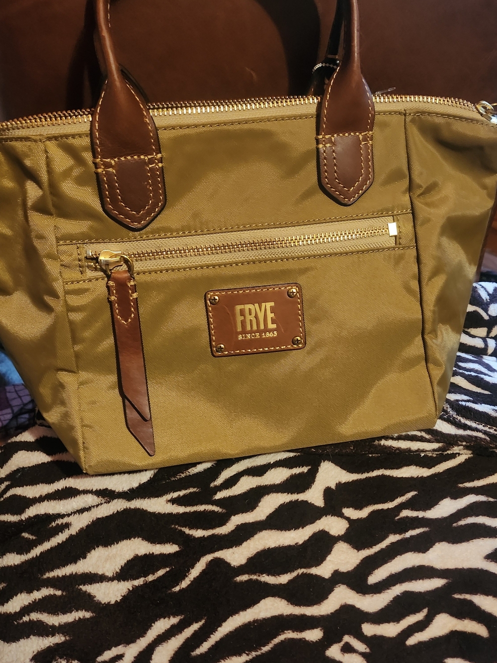 FRYE Olive Tote with Brown Leather Accents